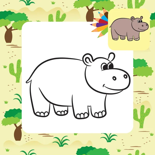 Cartoon hippo. Coloring page. Vector illustration — Stock Vector