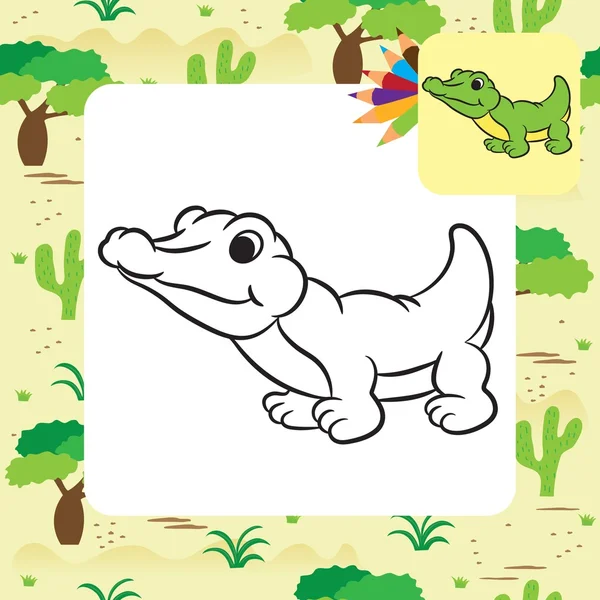 Карикатурный крокодил. Раскрашивание страницы. Векторная иллюстрация . — стоковый вектор