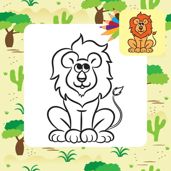 Cartoon lion. Coloring page. Vector illustration. — Stock Vector