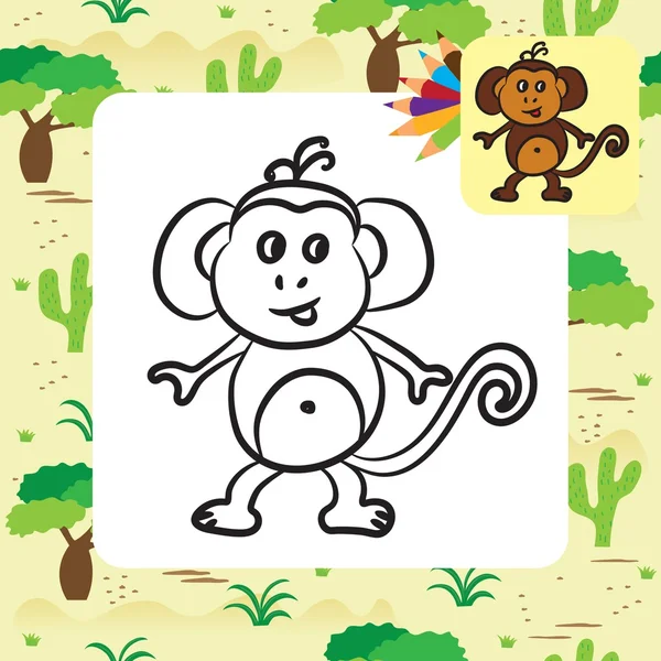Kreskówka małpa. Kolorowanki. Ilustracja wektorowa — Wektor stockowy