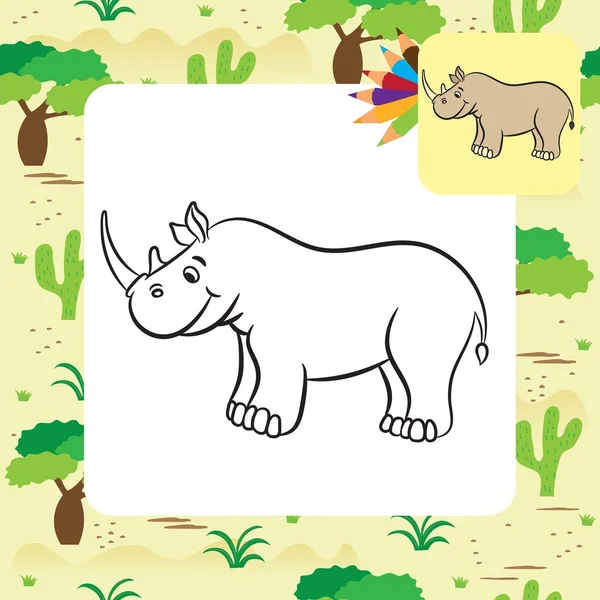 Карикатурный носорог. Раскрашивание страницы. Векторная иллюстрация . — стоковый вектор