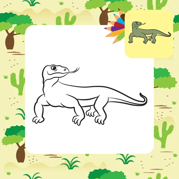 Illustration av varan (komodo dragon). Målarbok. — Stock vektor