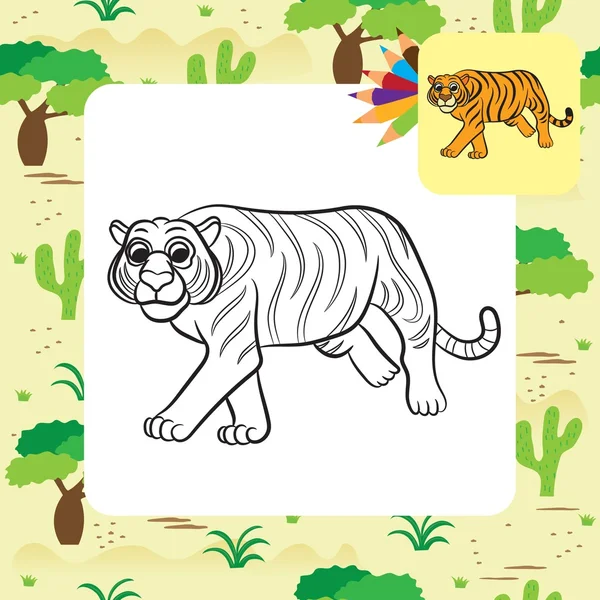 Ilustración de tigre. Libro para colorear . — Vector de stock