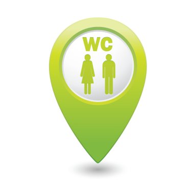 Green map pointer with restroom icon clipart