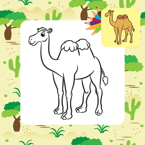 Illustration of cute camel. Coloring page — Stock Vector