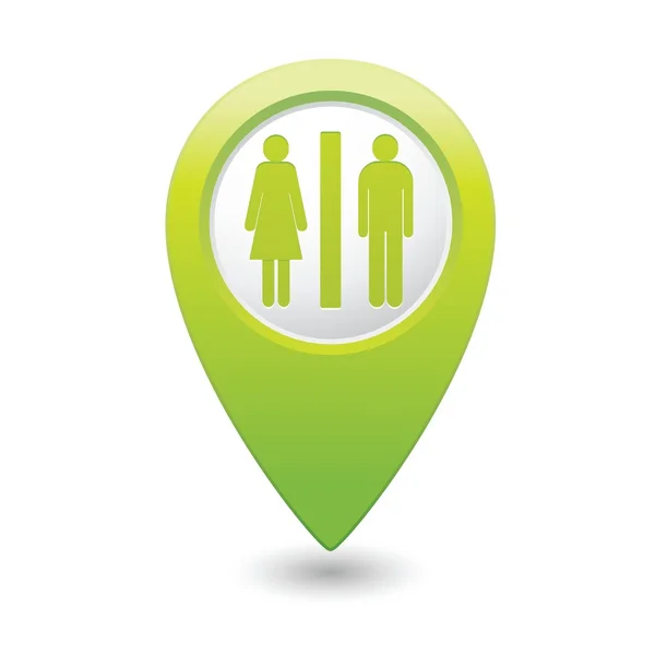 Ponteiro de mapa verde com ícone de banheiro — Vetor de Stock