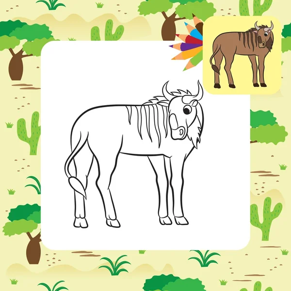 Ilustração de um gnu. Desenho para colorir — Vetor de Stock