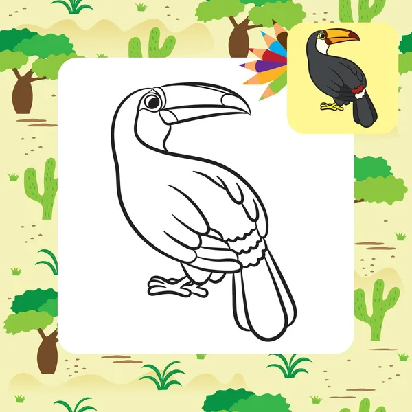 Ilustración de aves tucanas. Página para colorear — Vector de stock