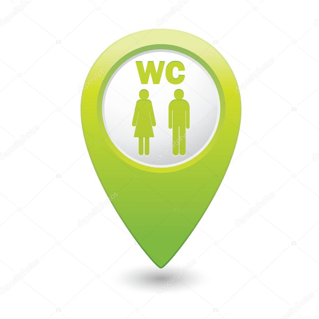 Green map pointer with restroom icon