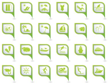 Seyahat ve tatil simgeleri yeşil harita işaretçiler