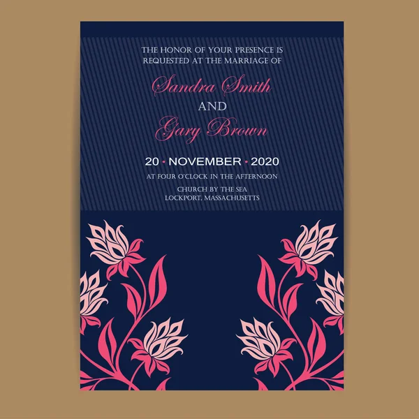 Carte d'invitation de mariage Marine et corail — Image vectorielle