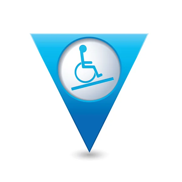 Blauwe kaart driehoekige aanwijzer met handicap pictogram — Stockvector