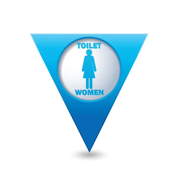 Puntero de mapa triangular azul con signo WC — Vector de stock
