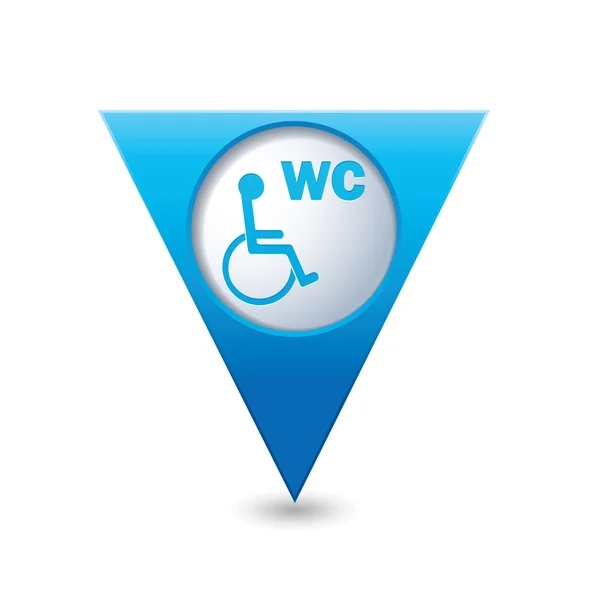 Pointeur de carte triangulaire bleu avec signe WC — Image vectorielle