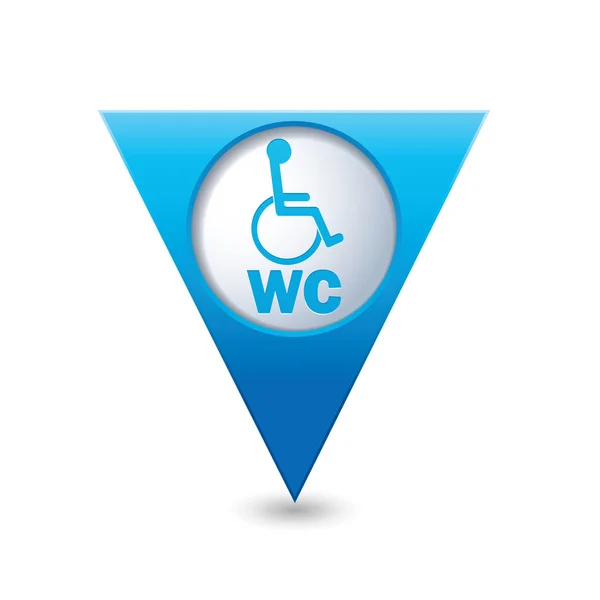 Pointeur de carte triangulaire bleu avec signe WC — Image vectorielle