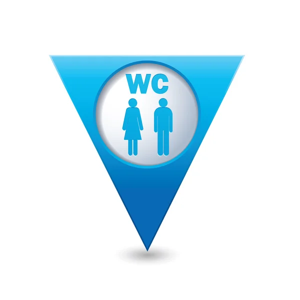 Blå trekantiga karta pekaren med Wc skylt — Stock vektor