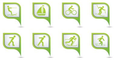 Yeşil harita işaretçiler kış spor Icons set