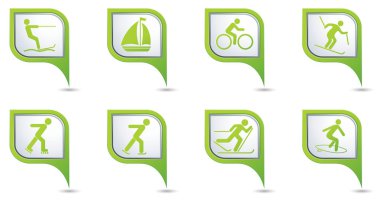 Winter sport icons set on green map pointers clipart