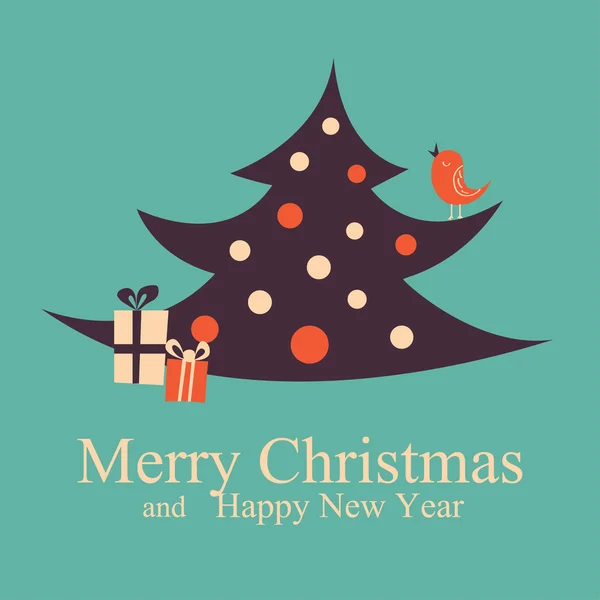 Noel ve yeni yıl kartı Noel ağacı tebrik — Stok Vektör