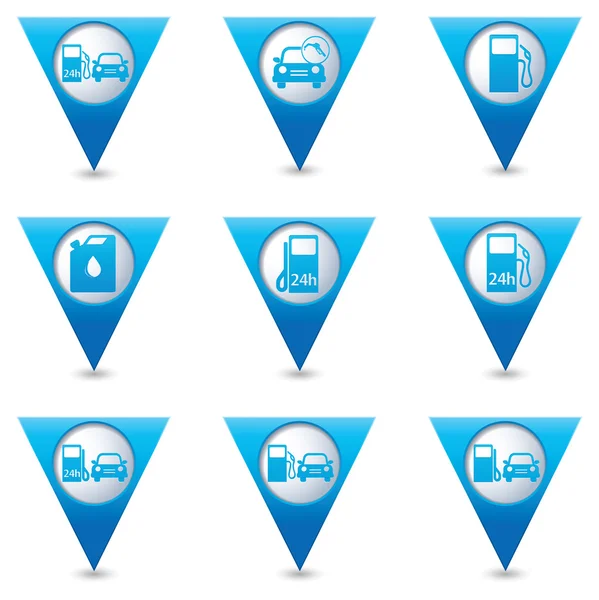 Icônes de stations-service sur les pointeurs de carte. Illustration vectorielle — Image vectorielle