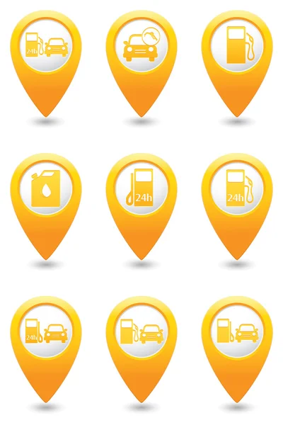 Icônes de stations-service sur les pointeurs de carte. Illustration vectorielle — Image vectorielle