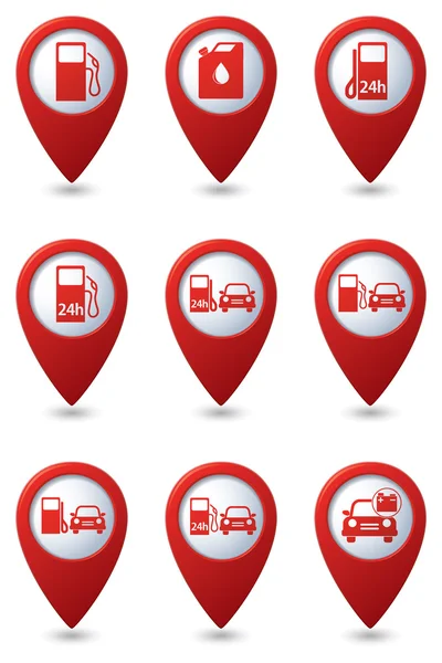 Stacja benzynowa ikony na mapie wskaźniki. Ilustracja wektorowa — Wektor stockowy