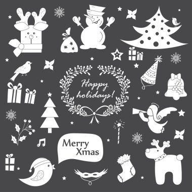 Christmas simgeleri, elemanlar ve illüstrasyonlar ayarla