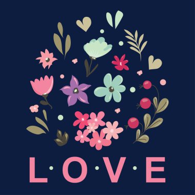 Aşk kartı ile çizilmiş Çiçekler teslim