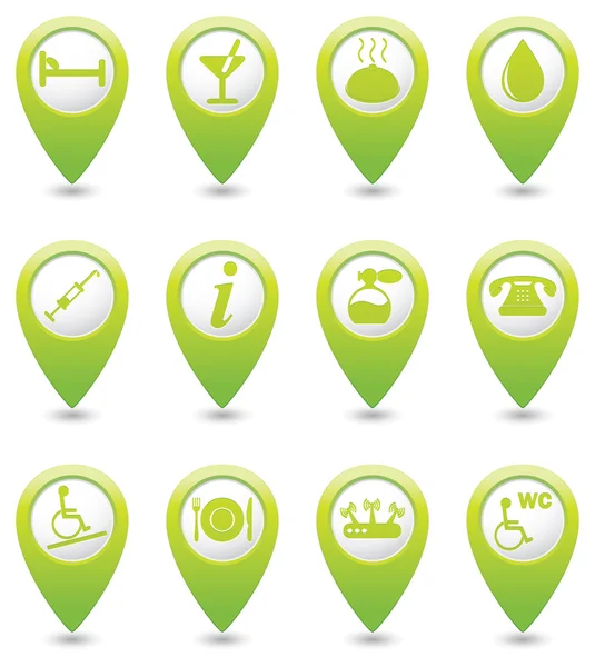 Zobacz serwis ikon na mapę zielony wskaźnik — Wektor stockowy