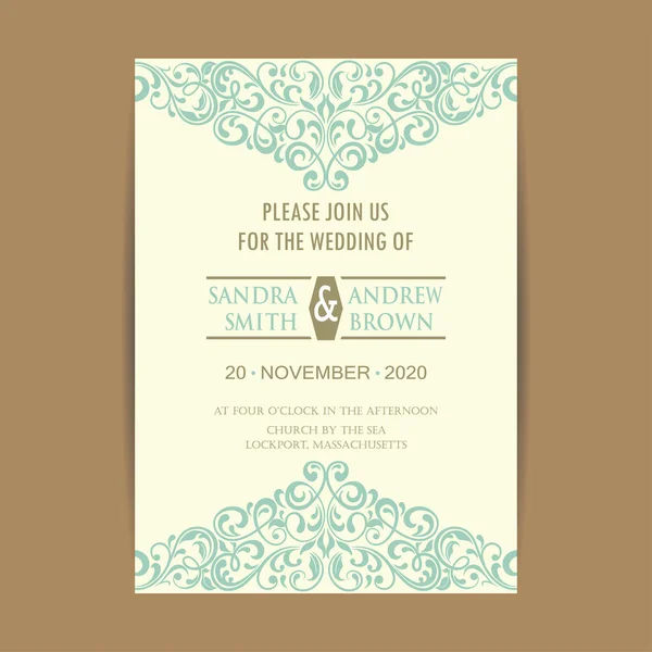 Beautiful vintage wedding invitation card — Stock Vector