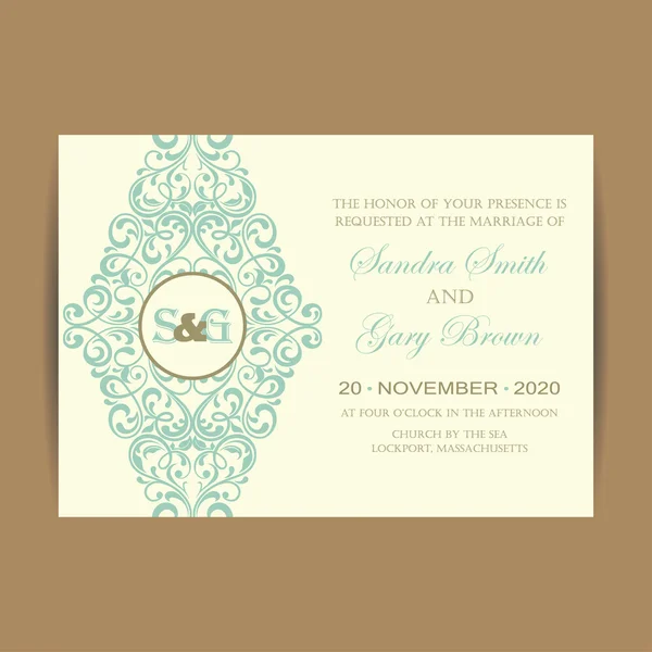 Όμορφη vintage πρόσκληση γάμου κάρτα — Διανυσματικό Αρχείο