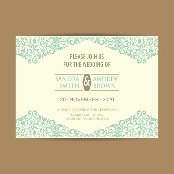 Hermosa tarjeta de invitación de boda vintage — Vector de stock