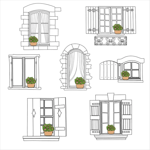 Ventanas vintage sobre fondo blanco — Archivo Imágenes Vectoriales