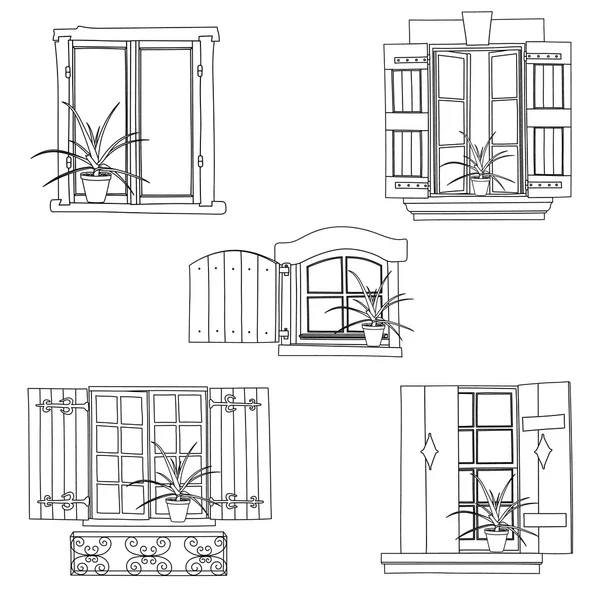 Ventanas vintage sobre fondo blanco — Vector de stock