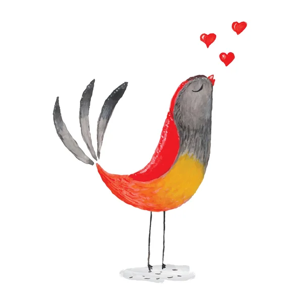 Watercolor bird in love for your design — Stock Vector