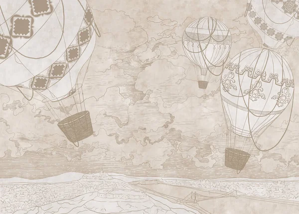 Grafische Luftballons Die Auf Eine Grunge Wand Gemalt Wurden Beiger — Stockfoto