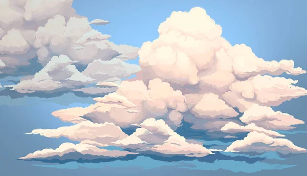 Bright colorful sky wallpaper. Blue sky illustration. Illustration of clouds on a blue background. Beautifully painted sky. Drawn book illustration, card, postcard, wallpaper, mural. Children's art