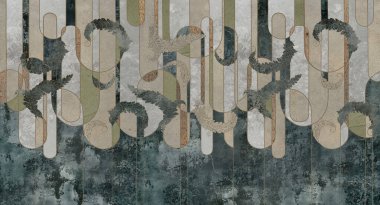 Çatı katında tasarım, klasik, barok, modern, rokoko tarzı. Beton grunge arka planında grafik geometrisi. Koyu renkli duvar kağıdı, duvar resmi, duvar kağıdı, kart, kartpostal tasarımı.