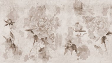 Beton bir grunge duvarına boyanmış sedir çiçekleri. Fotoğraf duvar kağıdı, duvar kağıdı, duvar resmi, kart, kartpostal tasarımı modern, tavan arası tarzında..