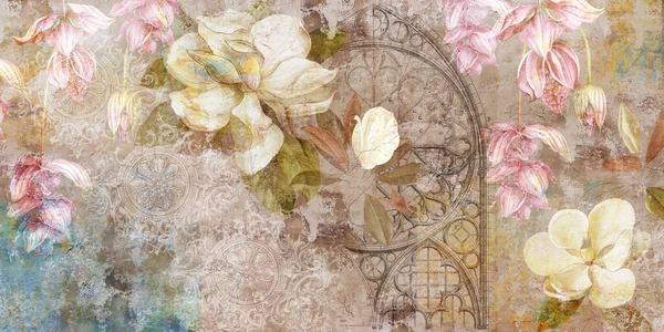 Design Für Wandbild Tapete Fototapete Karte Postkarte Floraler Hintergrund Magnolie — Stockfoto