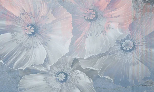 Hermosas Flores Delicadas Macro Blanco Azul Pared Grunge Hormigón Fondo — Foto de Stock