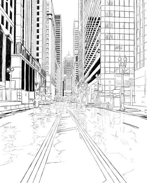 Megapolis sketch. Pencil drawing of a city on a white background. Sketch of the big city. Drawing architecture.