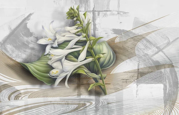 Vacker Makro Blomma Illustration Betong Grunge Vägg Blommig Bakgrund För — Stockfoto