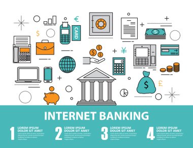Düz çizgi simgesi ve Infographic tasarım konsepti, mali pl kümesi