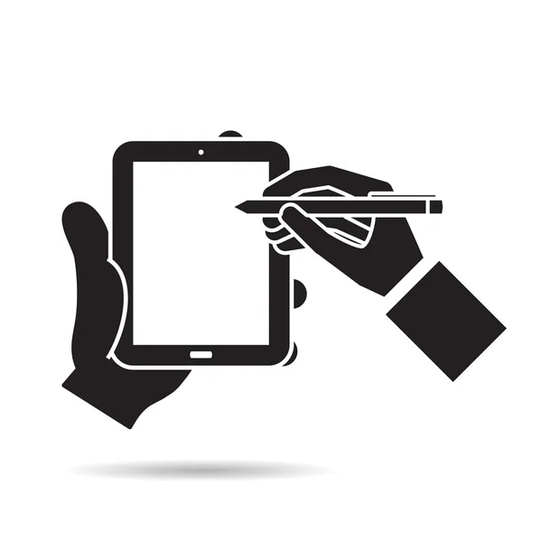 Tablet, simgesini işaret boş ekranda yazma el — Stok Vektör