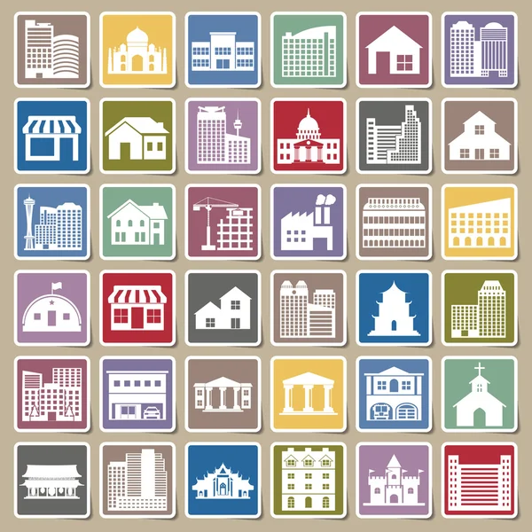 Building icons set Sticker — Stock Vector
