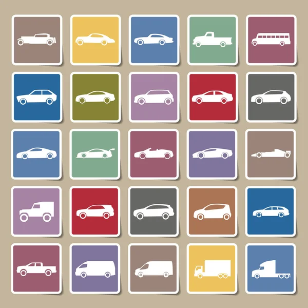 Coches iconos conjunto de etiquetas engomadas, vector EPS10 — Archivo Imágenes Vectoriales