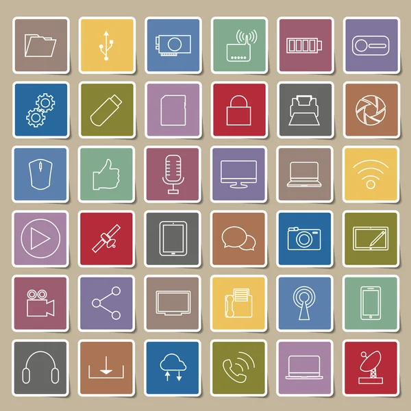 Réseau social, communication dans les icônes mondiales de l'informatique — Image vectorielle