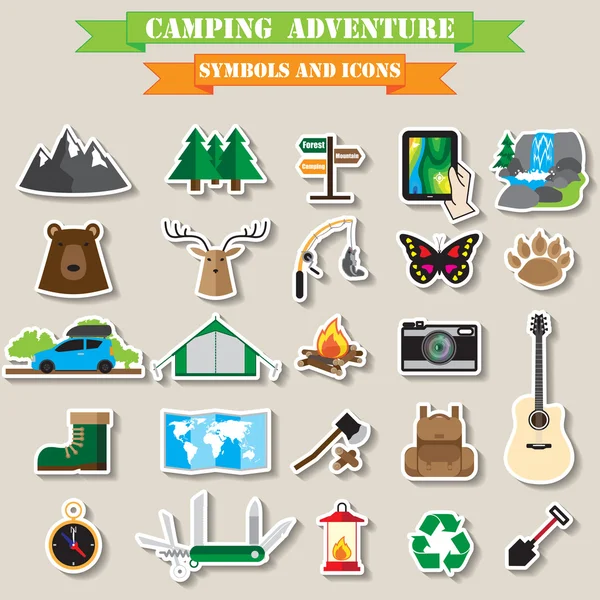 Set di icone da campeggio — Vettoriale Stock