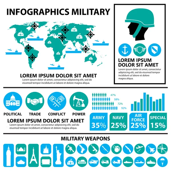 Vojenské infografiky a ikony — Stockový vektor